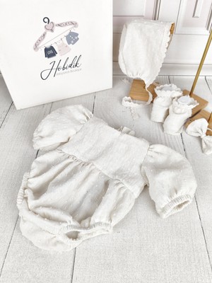 Hobidik Baby Kız Bebek Bej Çift Kat Müslin Romper Set