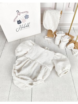 Hobidik Baby Kız Bebek Bej Çift Kat Müslin Romper Set