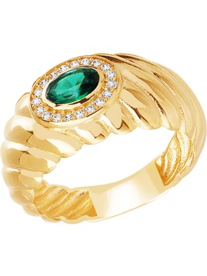 Diamond Line-Gülaylar 14 Ayar Sarı Altın Trend Yüzük