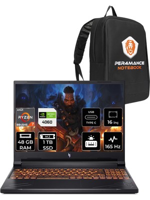 Acer Nitro V 16 Amd Ryzen 7 8845HS 48GB 1tb SSD RTX4060/8GB 85W 16" Fhd+ 165Hz Fdos Taşınabilir Bilgisayar & Per4 Çanta NHQRUEY003P328