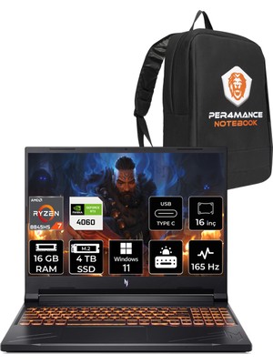 Acer Nitro V 16 Ryzen 7 8845HS RTX 4060 Gaming Laptop 16GB RAM 4TB SSD 16" FHD+ 165Hz Win11 Home + Per4 Çanta NHQRUEY003P350