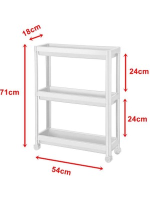 Ntnrcpro 3 Katlı Tekerlekli Slim Raf Ünitesi Beyaz