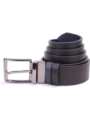 Dagoster DMK26-465DG Siyah Lacivert 4 cm Çift Taraflı Deri Erkek Kemer