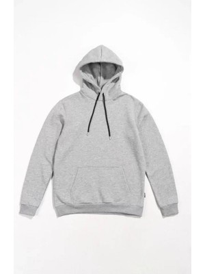 Erkek Uzun Kol Kapşonlu Basic Sweatshirt Hoodie - Gri