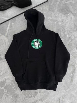 Üç Iplik Penye Uzun Kol Kapşonlu Sweatshirt - Siyah