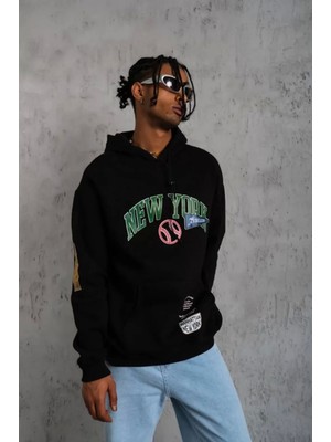 Tarz Yeri Erkek Baskılı Kapüşonlu Sweatshirt - Siyah