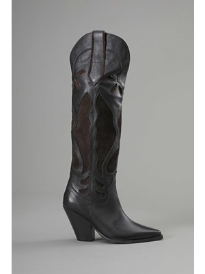 Hakiki Deri Süet Kovboy Kadın Çizme