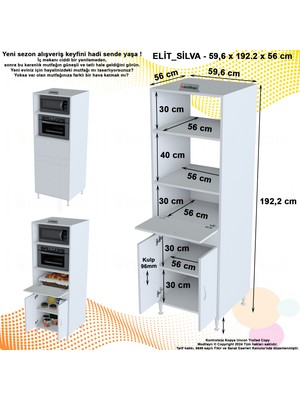 Modilayn ELİT SİLVA 59,6 x 192,2 x 56 cm 3 Kapaklı Ankastre Fırın ve Mutfak Dolabı