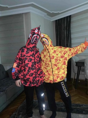 Tarz Yeri Unisex Pubg Bape x Shark Hoodie - Kırmızı