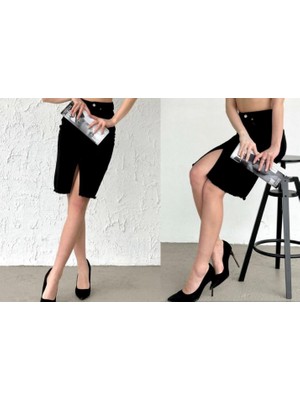 Zy Plus Siyah Kalem Kot Etek Yırtmaç Detaylı