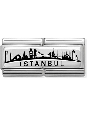 Nomination Composable Klasik Çift Link Paslanmaz Çelik, Emaye ve 925 Ayar Gümüş - Istanbul Ufuk Çizgisi Renkli