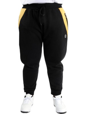 ModeXL Mode Xl Büyük Beden Erkek Eşofman Altı 3 İplik Siyah-Hardal Sezonsuz Yumuşak Dokulu Rahat Kumaş