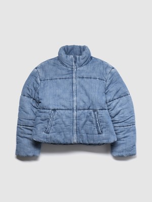 Kız Çocuk Açık Mavi Relaxed Denim Puffer Şişme Ceket