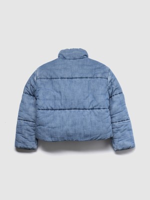 Kız Çocuk Açık Mavi Relaxed Denim Puffer Şişme Ceket