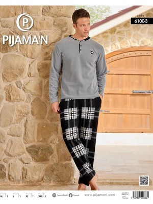 Pijamoni Erkek Düğme Yaka Kışlık Polar Pijama Takımı 6100/3 - 1 Adet