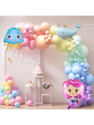 Cugy Deniz Kızı Yunus Balıklı Ahtapot Konsept  Balon Zinciri Doğum Günü Parti Kutlama Seti