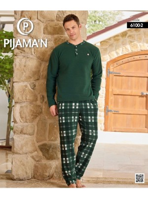 Pijamoni Erkek Düğme Yaka Kışlık Polar Pijama Takımı 6100/2 - 1 Adet