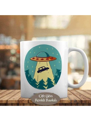 Asilmeydan Ufo Gemisine Işınlanan Araba Baskılı Kupa Bardak Hediyelik-20247