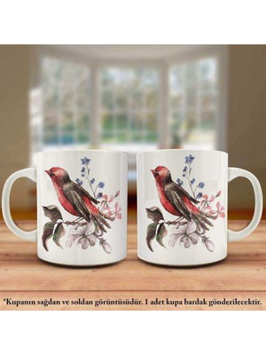 Asilmeydan Renli Çiçekler Asarında Sevimli Kuş Kupa Bardak - Arkadaş ve Sevdiklerinize Hediyelik