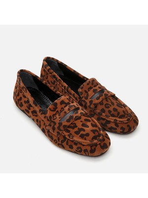 Hotiç 01AYH297630A379 HAKIKI Deri Leopar Kadın Loafer