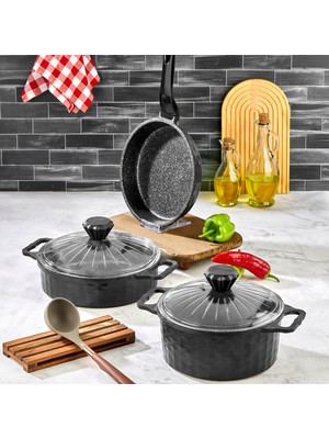 Polo Chef Polochef 5 Parça Granit Döküm Tencere Seti Siyah