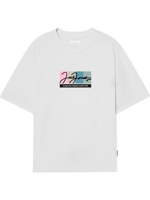 Jack & Jones Jack&jones 12262662 Jorportland Block Brandıng Ss Cn Ln Erkek T-Shirt Beyaz