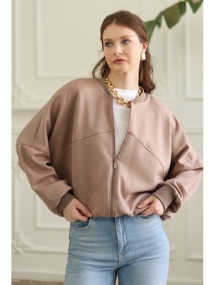 Parçalı Bomber Ceket Kum Beji