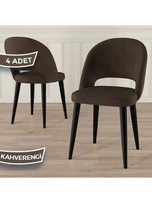 Canisa Pane Serisi 4 Adet Babyface Kumaş Siyah Metal Ayak Mutfak Sandalyesi