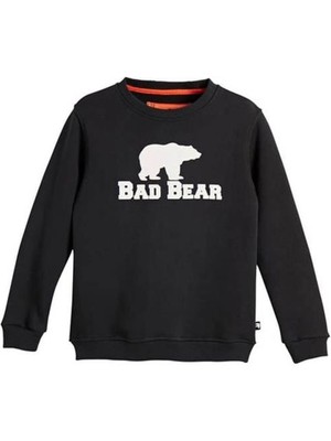 Bad Bear Logo Crewneck Kids Siyah Baskılı Çocuk Sweatshirt