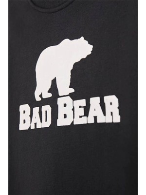 Bad Bear Logo Crewneck Kids Siyah Baskılı Çocuk Sweatshirt