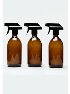 JUNİBELİW 3 Adet Çok Amaçlı Amber Kahverengi Sprey Temizlik Spreyi Başlıklı Cam Şişe Fıs Fıs 3X500ml