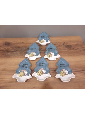 Keramika Yılbaşı Çam Ağacı Çerezlik / Kayık / Sunumluk 17 cm 6 Adet Mat