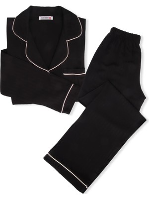 Siyah Çizgili Gömlek Model Bayan Pijama Takımı