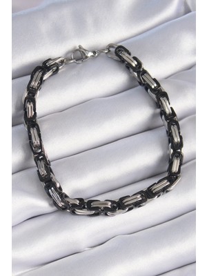 Clariss 316L Çelik Siyah Gümüş Renk Kral Zincir Model Erkek Bileklik