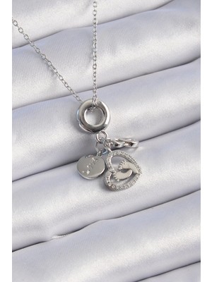 Clariss 316L Çelik Gümüş Renk Zirkon Taş Detay Kalp Model Charm Kadın Kolye