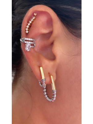 Aura Çoklu Duran Taşlı Çelik Silver Earcuff