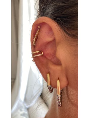 Aura Taş Detaylı Çelik Rose Earcuff