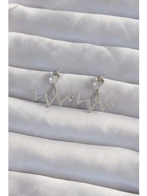 Clariss Pirinç Gümüş Renk Zirkon Taşlı Zikzak Küpe