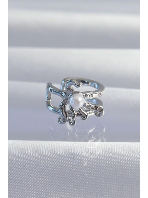 Clariss Pirinç Gümüş Renk Incili Ahtapot Earcuff Küpe