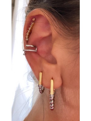 Aura Taş Detay Çelik Silver Earcuff