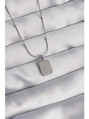 Clariss 316L Çelik Gümüş Renk Kare Charm Model Kolye