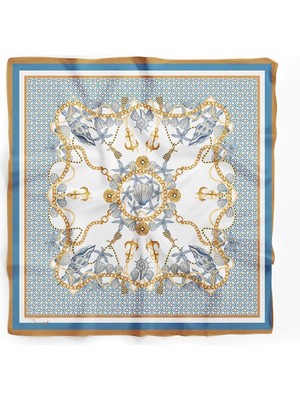 Dscarf Kadın Şal %100 Polyester Mavi Çiçek Desenli Hafif Yazlık ve Günlük Kullanım İçin