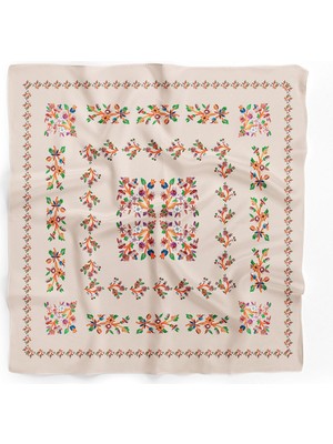 Dscarf Pamuk Fular Çiçekli Tasarım 70x70 cm Kadın Kullanımı İçin Çok Amaçlı Aksesuar