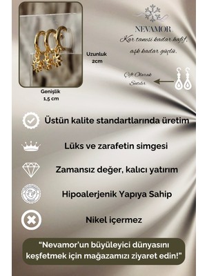 Nevamor Çelik Üçlü Görünümlü Yıldız Taşlı Sallantılı Küpe Gold