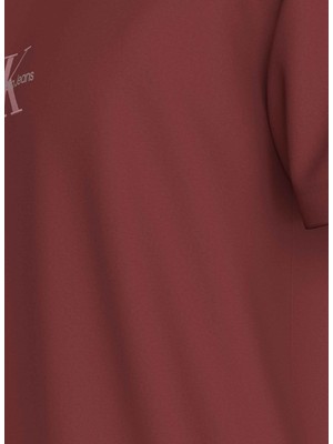 Calvin Klein Jeans Bisiklet Yaka Nakışlı Bordo Erkek T-Shirt J30J325649VAI Monologo Tee