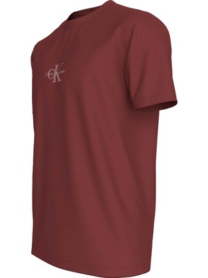 Calvin Klein Jeans Bisiklet Yaka Nakışlı Bordo Erkek T-Shirt J30J325649VAI Monologo Tee