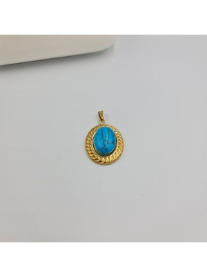 SE Jewellery Firuze Taşlı Kadın Çelik Kolye Ucu 3.5 cm