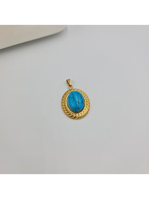 SE Jewellery Firuze Taşlı Kadın Çelik Kolye Ucu 3.5 cm