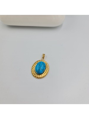 SE Jewellery Firuze Taşlı Kadın Çelik Kolye Ucu 3.5 cm