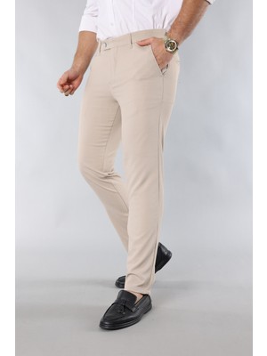 3A Moda Erkek Italyan Kesim Dar Kalıp Dar Paça Kumaş Pantolon KREM